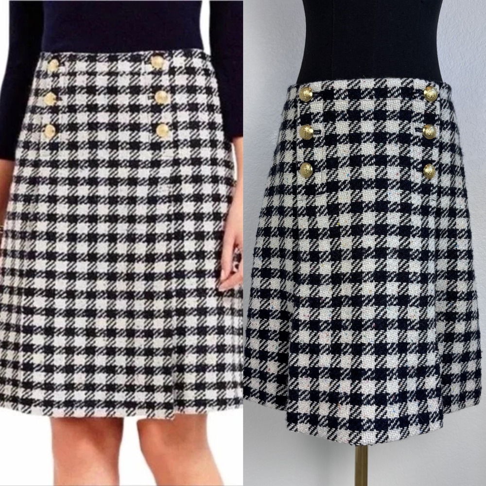 Talbots Petites Houndstooth Tweed Skirt‎ 4P, Black White, Academia nautical prep